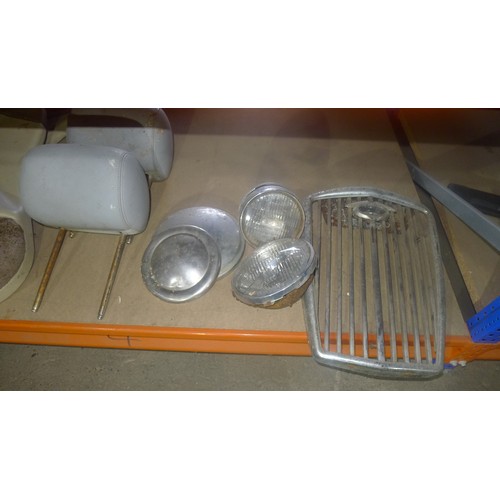 5264 - A quantity of various vehicle parts including a vintage grille, Jaguar door cards, 2 lights etc. Con... 