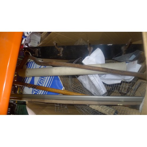 5279 - A quantity of various items including a folding workmate type bench, several walking sticks, a vinta... 