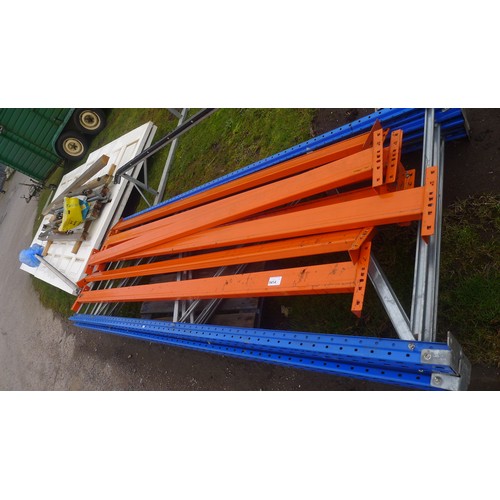 5414 - A quantity of orange / blue metal boltless pallet racking comprising of 3 x blue metal uprights each... 