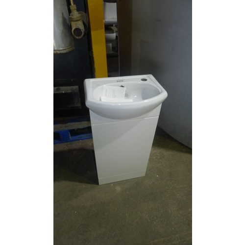 5370 - 1 small white ceramic basin by Bathstore with a white vanity unit, approx 42cm wide