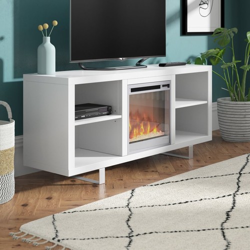 2073 - 1 Bracondale Simple Modern white fireplace TV console 58inch with electric heater included - boxed, ... 