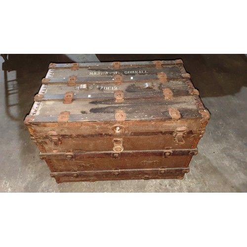 5403B - Old wooden metal bound trunk