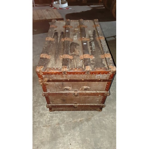 5403B - Old wooden metal bound trunk