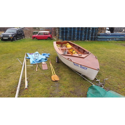 5419A - Enterprise sailing Dinghy on launching trolley, Ply built, Sail number K14729, complete with sails, ... 