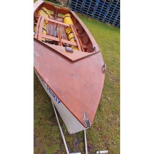 5419A - Enterprise sailing Dinghy on launching trolley, Ply built, Sail number K14729, complete with sails, ... 