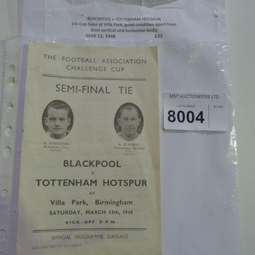 8004 - 1 Blackpool v Tottenham Hotspur FA Cup Semi Final football programme March 13th 1948. Please see pho... 