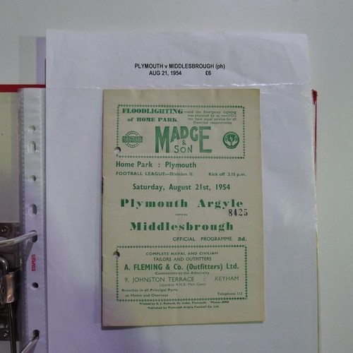 8099 - 1 red lever arch file containing 32 various Plymouth Argyle football programmes all from the early t... 