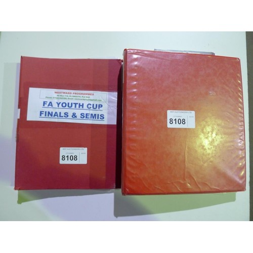 8108 - 2 red lever arch files and contents. One file is labelled FA Youth Cup Finals / Semis and one is lab... 