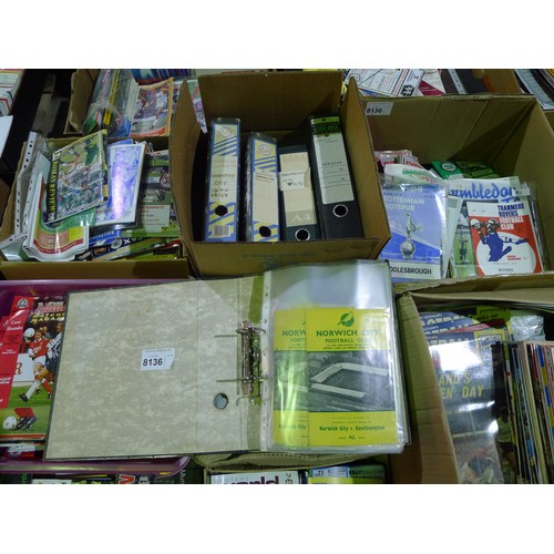 8136 - 1 pallet containing a large quantity of various football programmes and 5 black lever arch files con... 