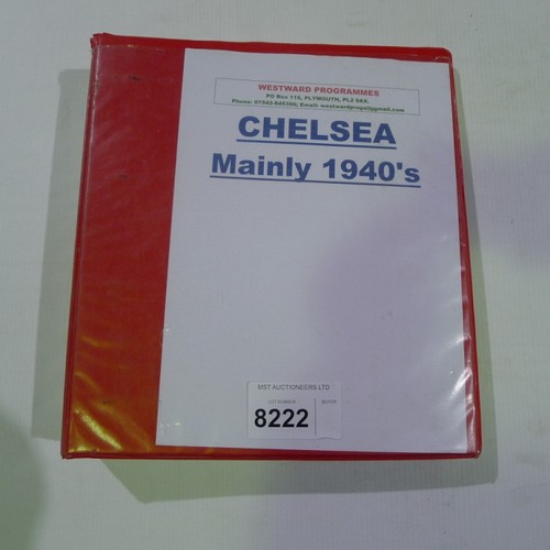 8222 - 1 red folder containing 42 Chelsea football programmes running from September 10th 1938 to March 4th... 