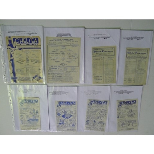 8222 - 1 red folder containing 42 Chelsea football programmes running from September 10th 1938 to March 4th... 