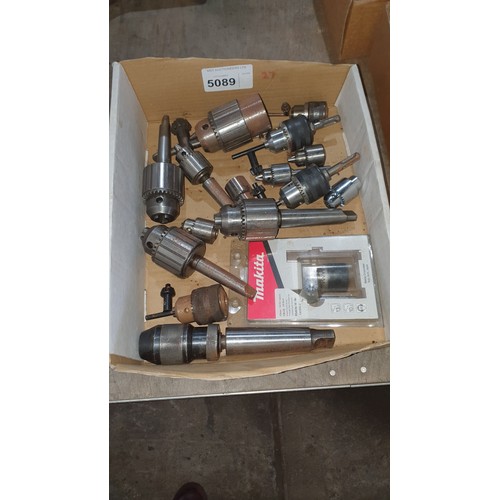 5089 - 1 box containing a quantity of various drill chucks