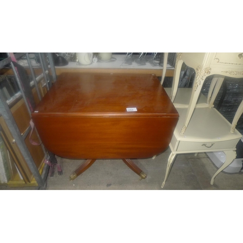 2064 - A reproduction mahogany rectangular topped drop leaf dining table with pedestal and 4 splayed legs -... 