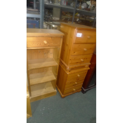 2118 - 2 pine bedside cabinets and 1 pine shelf unit with 1 drawer at top