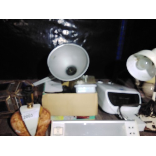 2003 - A quantity of various items including several different types of lights, a heater, a brass candle ho... 