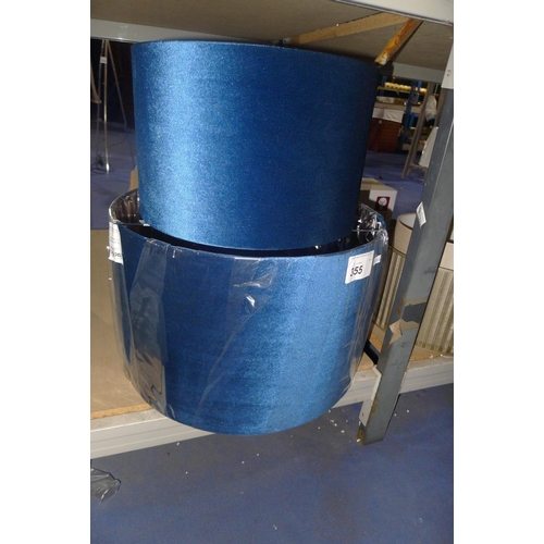 355 - 2 faux blue velvet light shades by Pacific, 1 has bottom diameter of 45cm and 1 has a bottom diamete... 