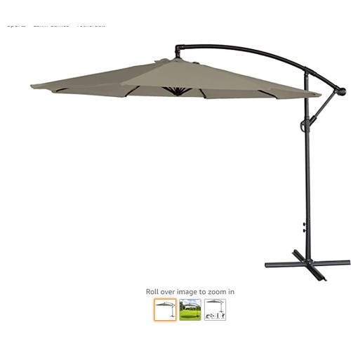 368 - 1 Airwave 3m freestanding banana cantilever overhanging garden parasol umbrella in beige RRP £84