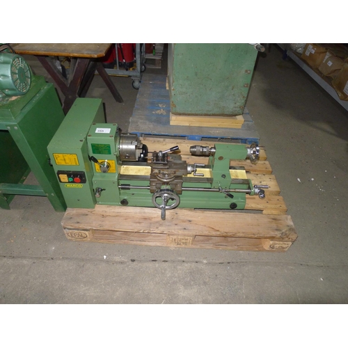 355 - 1 bench top metal turning lathe by Warco, no model visible, bed length approx 67cm, supplied with a ... 