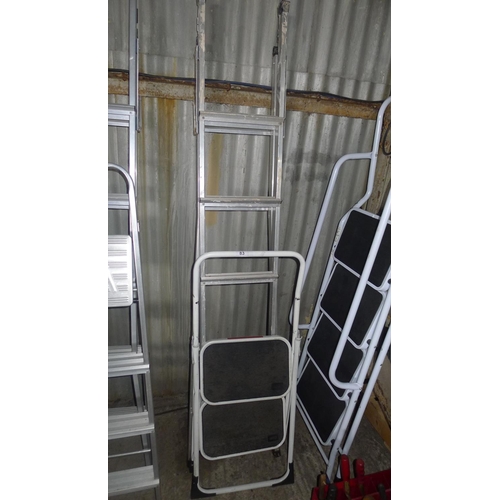 83 - 1 Black and Decker aluminium 3 way ladder and a set of small white metal folding steps (2 tread)