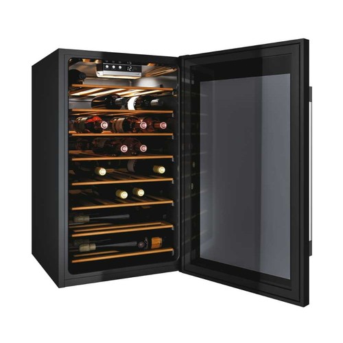 3144 - An unused under counter single smoked glass door wifi wine fridge by Hoover type H-Wine 500 HWC150EE... 