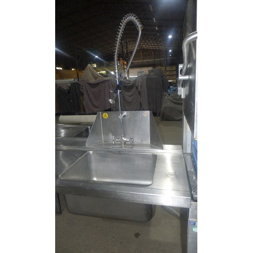 3207 - A passthrough dishwasher by Comenda with deep sink, drainer and spray tap to the left & drainer with... 