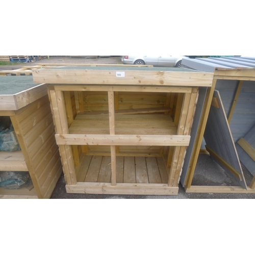 580 - 1 wooden log store with shelf approx 137cm w x 82cm d x 132 cm high