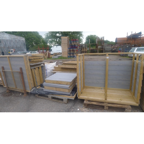 582 - 2 pallets and 1 stillage containing various prefabricated wooden panels used to construct bin stores... 