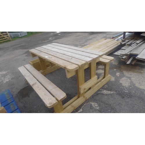 584 - 1 wooden picnic bench approx 170cm x 161cm x 79cm high