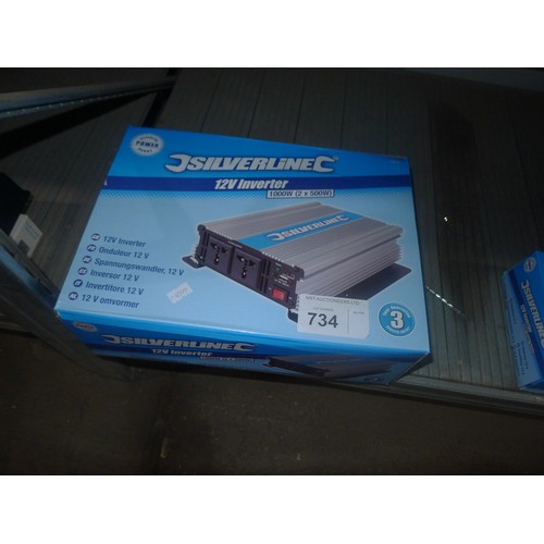 734 - 1 Silverline 12v inverter, 1000w (2 x 500w)