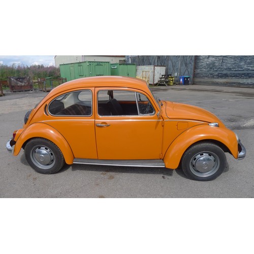 765 - VW Beetle 1300, Reg UEA 79M, 1st registered 20/08/1973, 1288cc petrol, Mileage 33820' Orange, MoT & ...