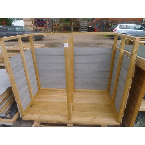 582 - 2 pallets and 1 stillage containing various prefabricated wooden panels used to construct bin stores... 