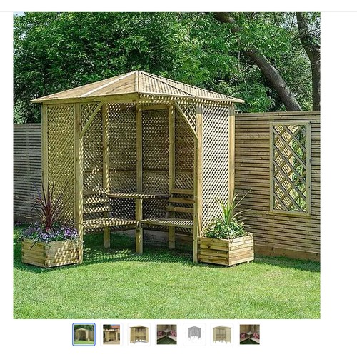 585 - 1 wooden arbour approx 142cm w x 60cm d x 206cm high, requires assembly, believed to be complete and... 