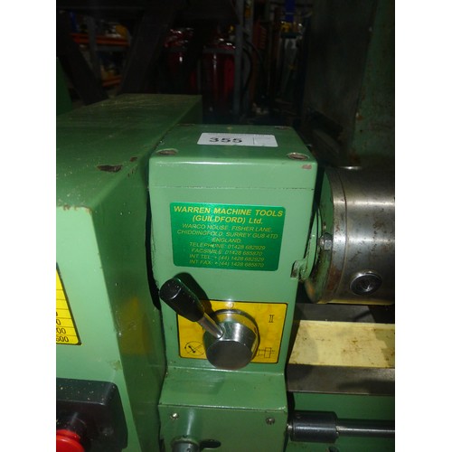 355 - 1 bench top metal turning lathe by Warco, no model visible, bed length approx 67cm, supplied with a ... 