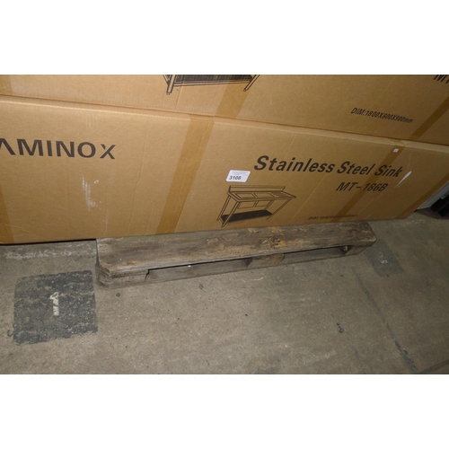 3108 - An unused double bowl stainless steel catering sink unit with draining board on the right by Diamino... 