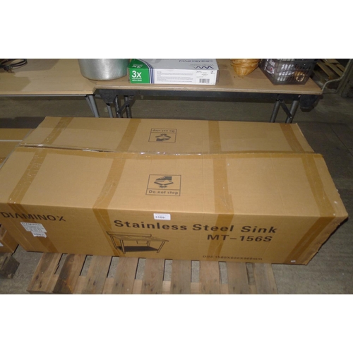 3109 - 1 x unused/boxed stainless steel single bowl sink by Diaminox type MT186B unit with drainer to the l... 