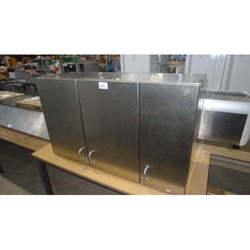 3115 - A commercial stainless steel catering type wall mounted cabinet with 3 sprung doors approx 120x41x70... 