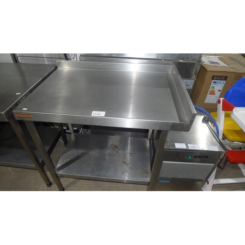 3124 - A commercial stainless steel catering type table with shelf beneath approx 90x60cm (right side corne... 