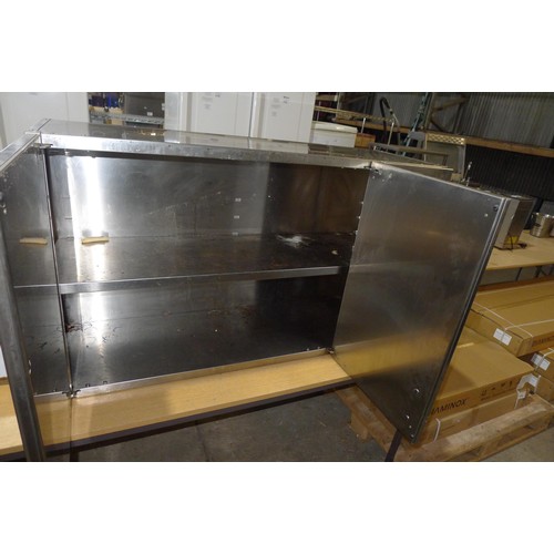 3115 - A commercial stainless steel catering type wall mounted cabinet with 3 sprung doors approx 120x41x70... 