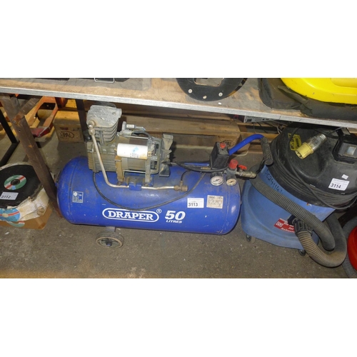 3113 - 1 compressor by Draper type DA50/230, 240v - has no motor fan cover fitted and may require attention