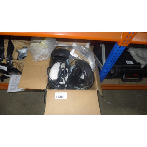 3228 - 1 box containing a quantity of various ex-MOD headsets including Atlantic headsets