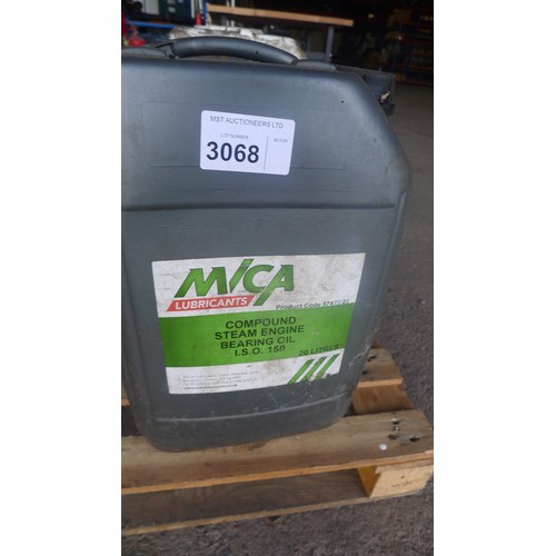 3068 - 5 part used 20L tubs of product comprising 3 x Mica compound steam engine bearing oil, 1 x HVI 46 hy... 