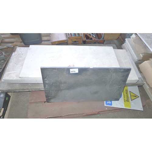 3070 - 2 pallets containing a quantity of various Marble fire place back panels & hearths