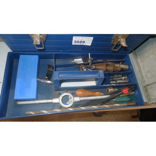 3089 - 1 blue plastic tool box containing a quantity of various hand tools