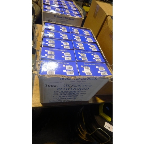 3092 - 1 box containing 1000 x powdered nitrile gloves, size small (10 x boxes of 100)