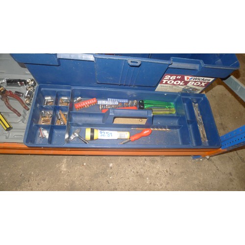 3281 - 4 various plastic tool boxes containing a quantity of various hand tools