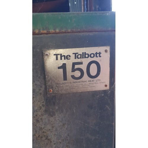 3420 - 1 used woodburning waste burner,  Talbott 150, 50Kw for workshop heating, with a qty of flue.