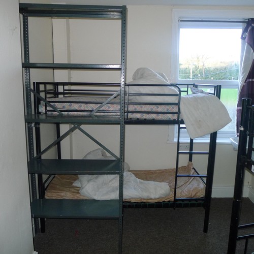 67 - The contents of student dormitory Room 13 comprising of 2 bunk beds and 1 bay of Dexion type racking