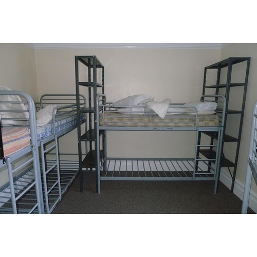 71 - The contents of a student dormitory Room 6 comprising of 8 bunk beds and 3 bays of Dexion type racki... 