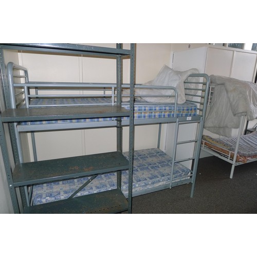 72 - The contents of a student dormitory  Room 5 comprising of 14 bunk beds and 4 bays of Dexion type rac... 