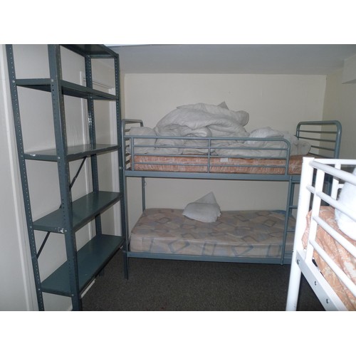 74 - The contents of a student dormitory Room 7A comprising of 14 bunk beds and 5 bays of Dexion type rac... 